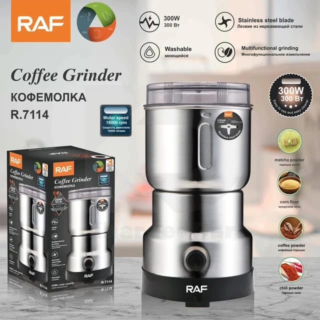 RAF Mini Grinder: Double Sharp Blades, Stainless Steel Bowl - Spice & Herb Blender